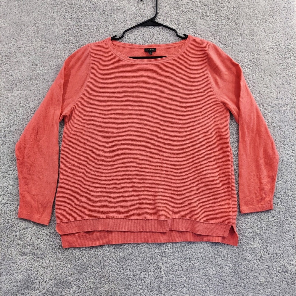 Talbots Sweater Womens XL Coral Pink Ribbed Knit Long Sleeve Crew Neck Pullover